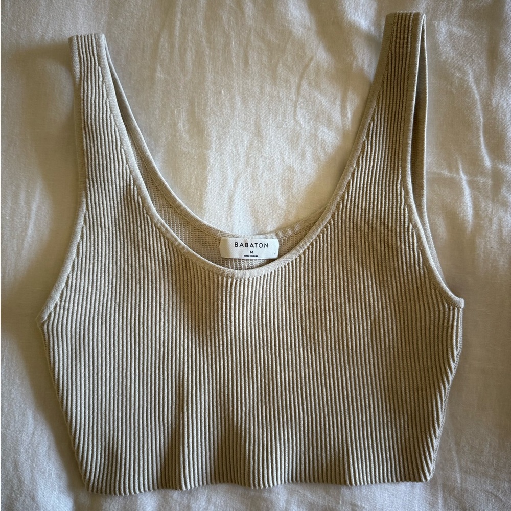Aritzia Babaton Ribbed Tan Crop Top